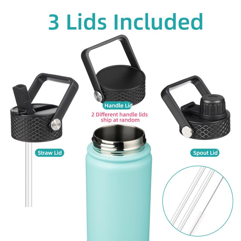 Konokyo Insulated Water Bottle 24oz Stainless Steel Sport Bottles with 3 Lids,Turquoise - Image 3