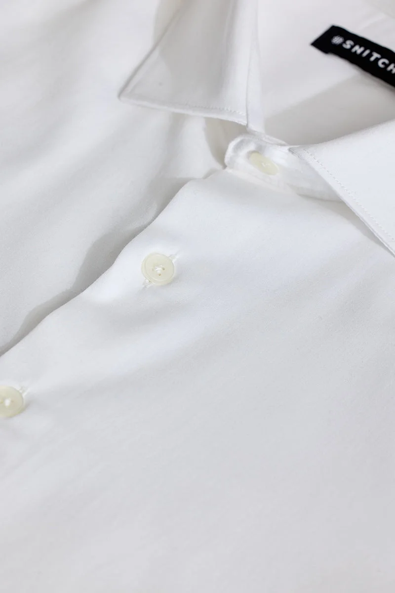 سنيتش White Solid Long Sleeve Slim Fit Shirt