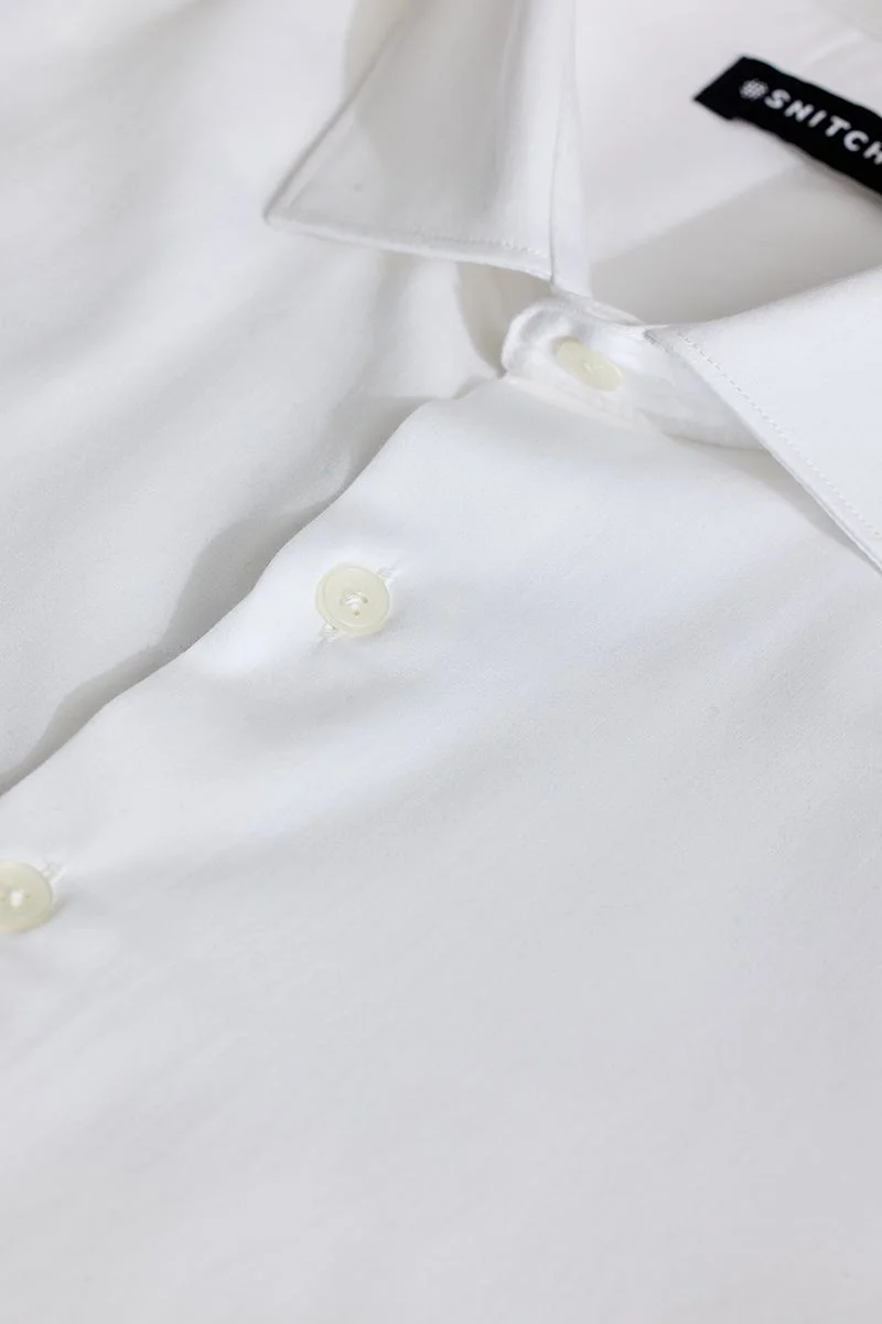 SNITCH White Solid Long Sleeve Slim Fit Shirt