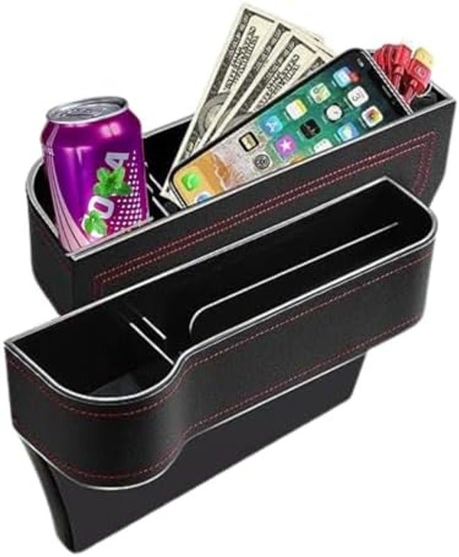 Car Seat Gap Organizer with Cup Holder, 2 Pack - Black Faux Leather Storage Box for Keys, Wallet, Pen - Image 3