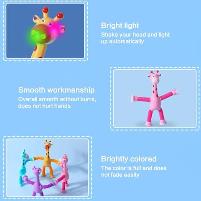 POP TUBE GIRAFFE, 4 PACK TELESCOPIC SUCTION CUP GIRAFFE TOY, STRETCHY GIRAFFE SUCTION TOY, AIRPLANE TRAVEL ESSENTIALS KIDS - Image 4