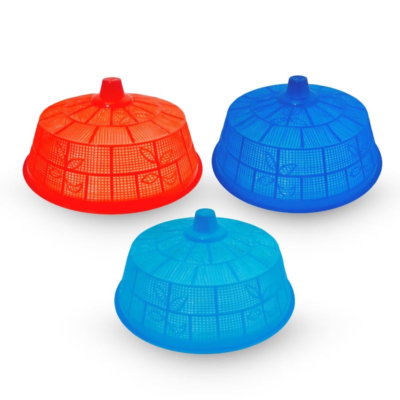 SNKM SNKM Plastic Food Cover Basket Dome Round | Flies Mosquitoes Insect Proof Dining Tables Lightweight Food Cover Mesh Lid | Fruits, Vegetable, Rice Cover (Large 30.5 CM, Multicolour, Pack of 3)  - Image 1