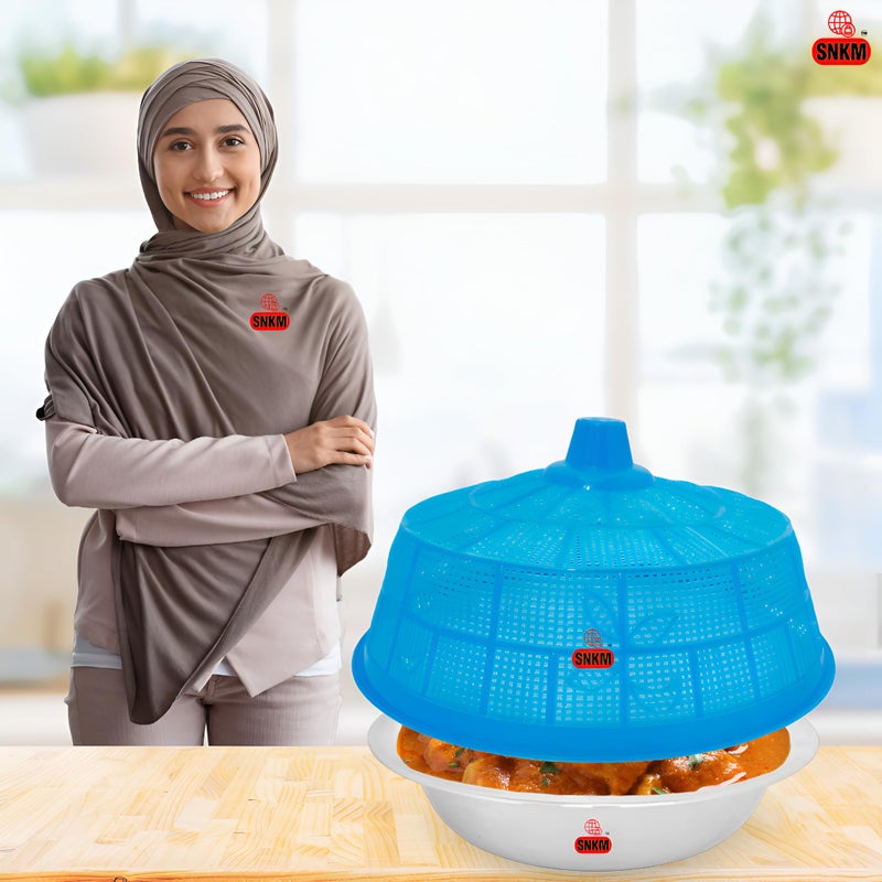 SNKM SNKM Plastic Food Cover Basket Dome Round | Flies Mosquitoes Insect Proof Dining Tables Lightweight Food Cover Mesh Lid | Fruits, Vegetable, Rice Cover (Large 30.5 CM, Multicolour, Pack of 3)  - Image 4