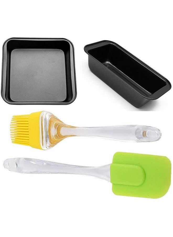 Xacton Cake Making 4 In 1 Combo Of Bread Loaf Tin And Square Cake Mould With Silicone Brush And Spatula Set|Cake Decorating Tools|Kitchen Tools Set - Multicolor, Black - Image 1