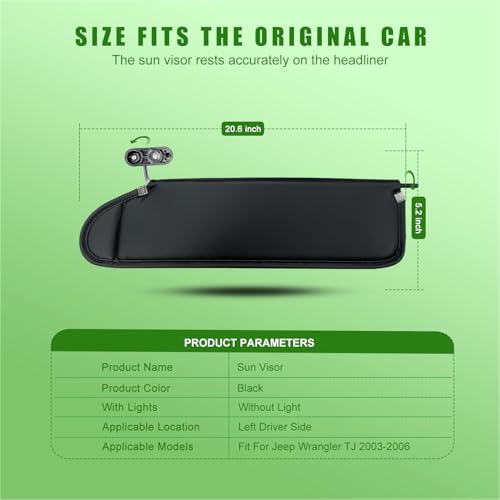 UMISHI Left Driver Side Sun Visor Fit for Jeep Wrangler TJ 2003 2004 2005 2006, Replacement Agate 13313.01 (Left Driver Side（Black) - Image 4
