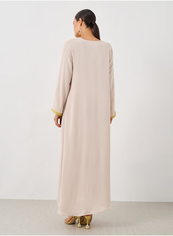 Styli Textured Embroidered A-Line Jalabiya with Lace Detail  - Image 5
