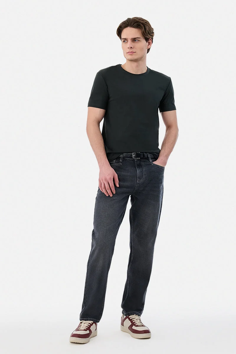 سنيتش Black Solid Half Sleeve Regular Fit T-Shirt