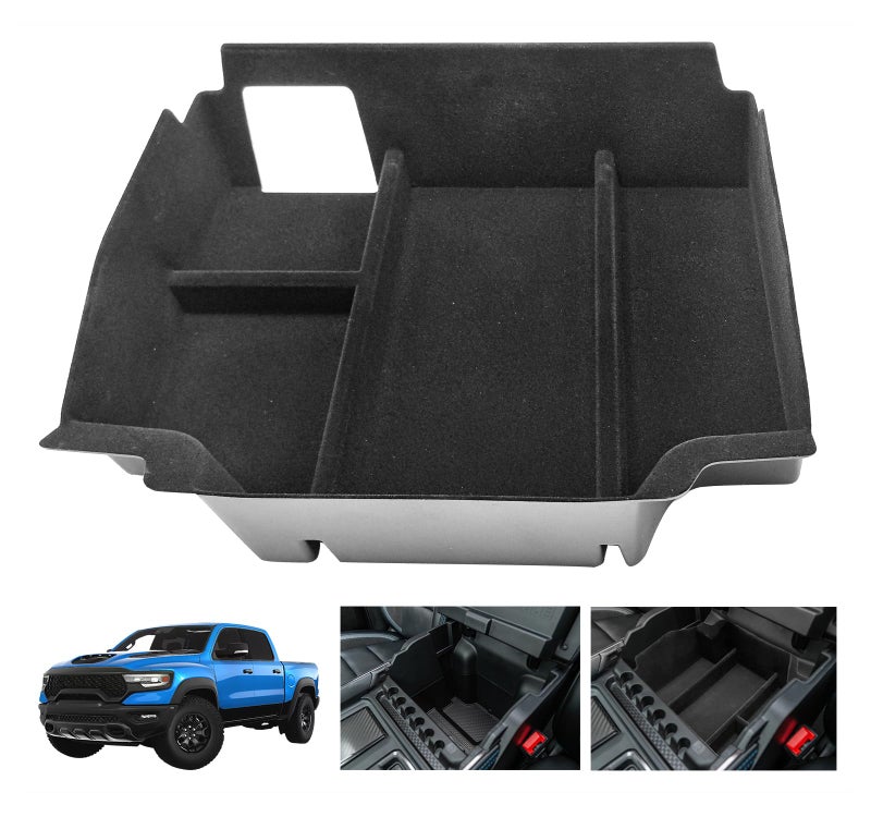 EUEKY 2024 2023 2022 Ram trx 1500 Lower center console organizer 2019-2024 dodge ram TRX Flocked Liner center console organizer 1500 dodge ram console insert 2021 dodge ram 5th generation 1500 accessories - Image 1