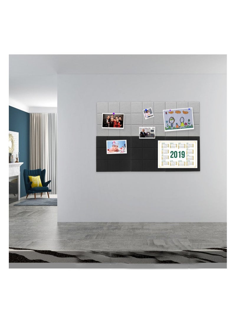 KASTWAVE - Announcement Message Board,6 Pcs Large Self-Adhesive Felt Board Tiles 30x30cm - Versatile Bulletin Boards for Home and Office with 50 Push Pins, Felt Nine Palace Grid Background Wall (Black) - Image 1