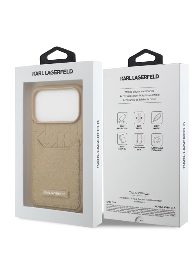 كارل لاغرفيلد Karl Lagerfeld PU Grained Case with Card Holder & Monogram Hot Stamped Pattern for iPhone 17 Pro Max, Slim Profile, Easy Snap-On, Sustainable Packaging, Comfortable Grip, Drop Protection, Lightweight Design - Brown - Image 2