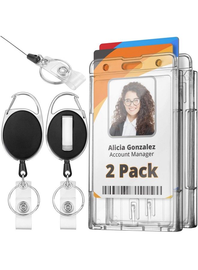 MIFFLIN Rigid Id Badge Holder W Retractable Reel Clip (Clear 2 Pack) Horizontal Or Vertical Heavy Duty Name Card Reels For Work Identification Badges - Image 1