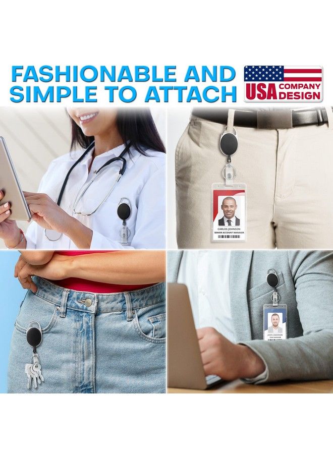 MIFFLIN Rigid Id Badge Holder W Retractable Reel Clip (Clear 2 Pack) Horizontal Or Vertical Heavy Duty Name Card Reels For Work Identification Badges - Image 3