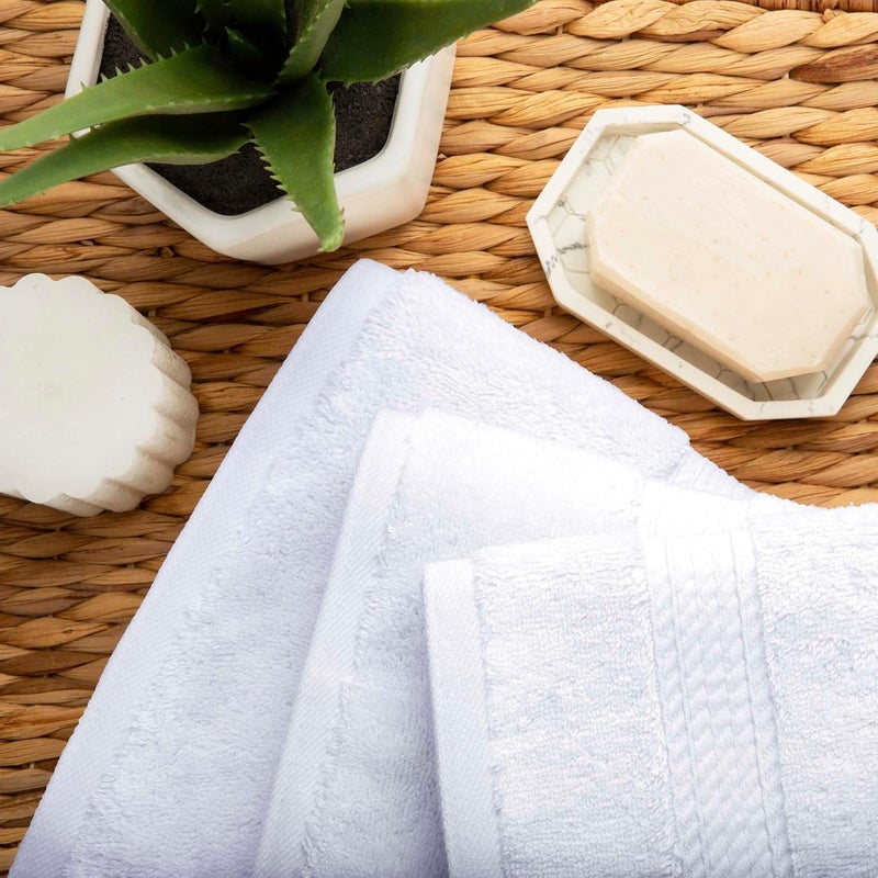 Superior Solid Egyptian Cotton Towel Set, Hand Towel 20” x 30”, Bath Towel 30” x 55”, Washcloth 13” x 13”, White, 3-Pieces - Image 4