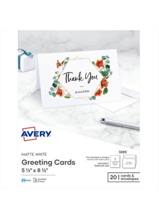 Avery Printable Greeting Cards, Half-Fold, 5.5" x 8.5", Matte White, 20 Blank Cards with Envelopes (3265) - pzsku/Z60FEC92EE048D713F732Z/45/_/1683874997/80b8256e-0429-4a18-95ad-e7d7c4a9967f