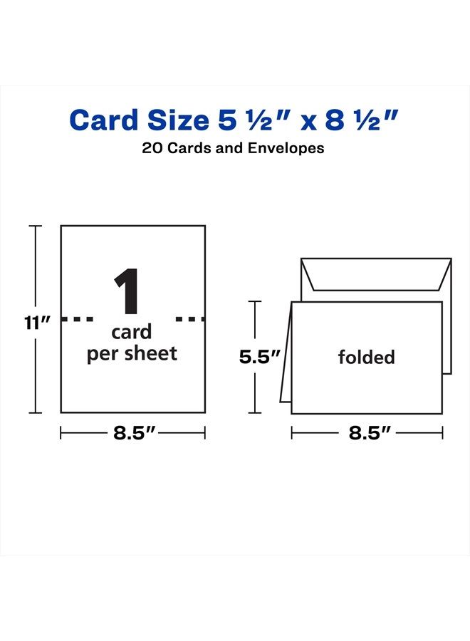 Avery Printable Greeting Cards, Half-Fold, 5.5" x 8.5", Matte White, 20 Blank Cards with Envelopes (3265)