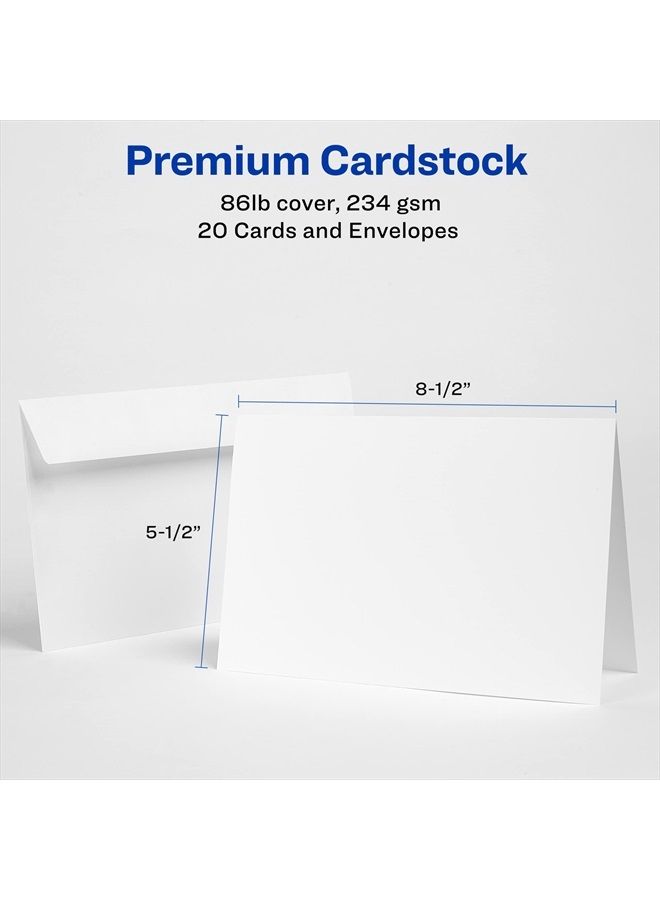 Avery Printable Greeting Cards, Half-Fold, 5.5" x 8.5", Matte White, 20 Blank Cards with Envelopes (3265)