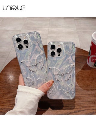 جراب مدمج ل iPhone 16 Pro Max تصميم فراشة فضي لامع ، غطاء لطيف عصري ناعم نحيف TPU مقاوم للصدمات غطاء الهاتف الواقي للنساء الفتيات الجمالية بريق - view 5