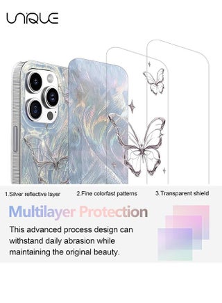 جراب مدمج ل iPhone 16 Pro Max تصميم فراشة فضي لامع ، غطاء لطيف عصري ناعم نحيف TPU مقاوم للصدمات غطاء الهاتف الواقي للنساء الفتيات الجمالية بريق - view 3