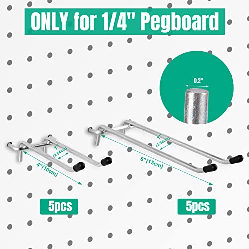 G.CORE 10 Pack Pegboard Hooks, Peg Board Tool Utility Hooks & Hangers Fit 1/4" Pegboards, Heavy Duty Metal Peg Board Shelving Hooks, Wall Organizers and Storage for Craft Room Garage Workbench Office - Image 3