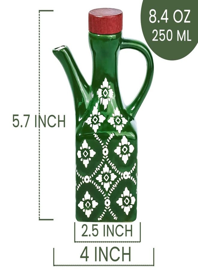 Gnlnkn Green Ceramic Olive Oil Dispenser Bottle 8.5 oz - Decanter for Kitchen with Handle & Wooden Stopper, Decorative Oil and Vinegar Dispenser Set, Cooking Oil Container Cruet for Olive, Avocado, Vinegar - Image 2