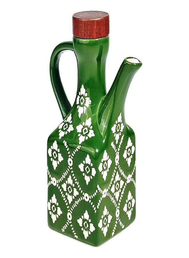 Gnlnkn Green Ceramic Olive Oil Dispenser Bottle 8.5 oz - Decanter for Kitchen with Handle & Wooden Stopper, Decorative Oil and Vinegar Dispenser Set, Cooking Oil Container Cruet for Olive, Avocado, Vinegar - Image 1