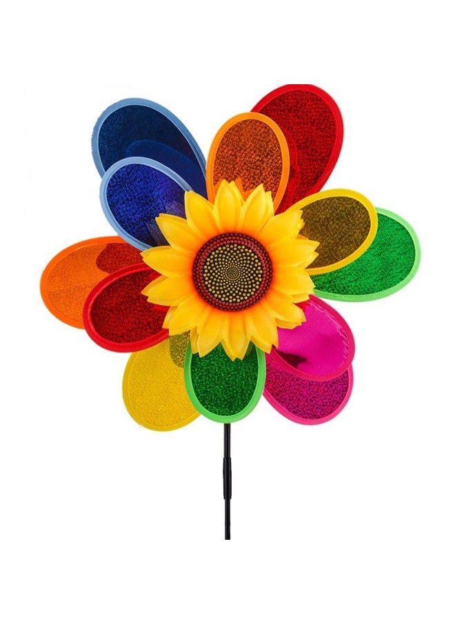 null - Children's Sequined Windmill Handheld Colorful Laser Sunflower Windmill Decoration Kindergarten Toy Performance Props Stall-Specifications:24cm Wooden Windmill - Image 1