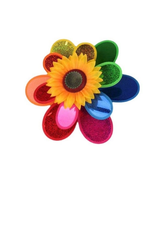 null - Children's Sequined Windmill Handheld Colorful Laser Sunflower Windmill Decoration Kindergarten Toy Performance Props Stall-Specifications:24cm Wooden Windmill - Image 1