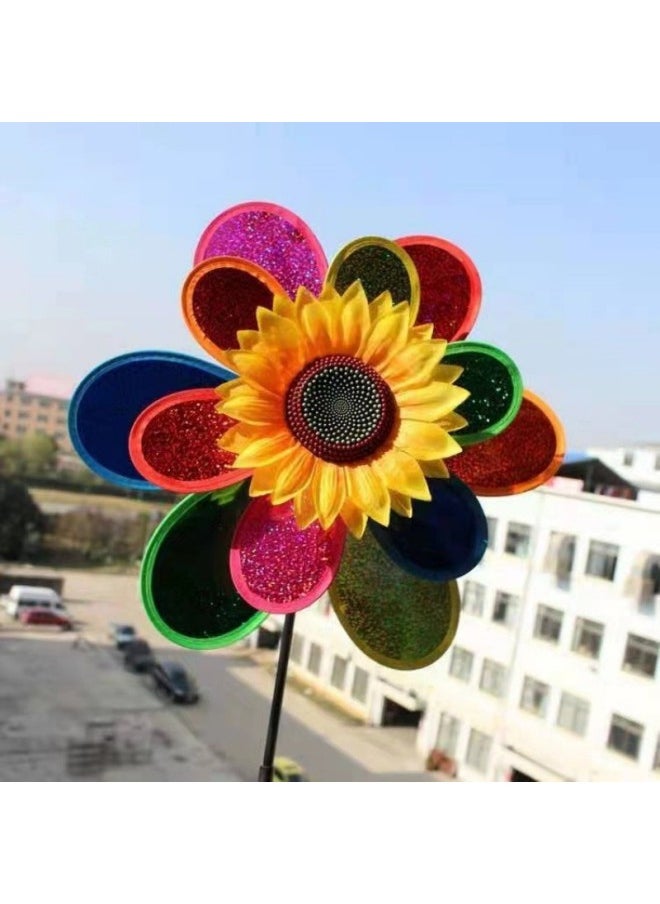 null - Children's Sequined Windmill Handheld Colorful Laser Sunflower Windmill Decoration Kindergarten Toy Performance Props Stall-Specifications:24cm Wooden Windmill - Image 1