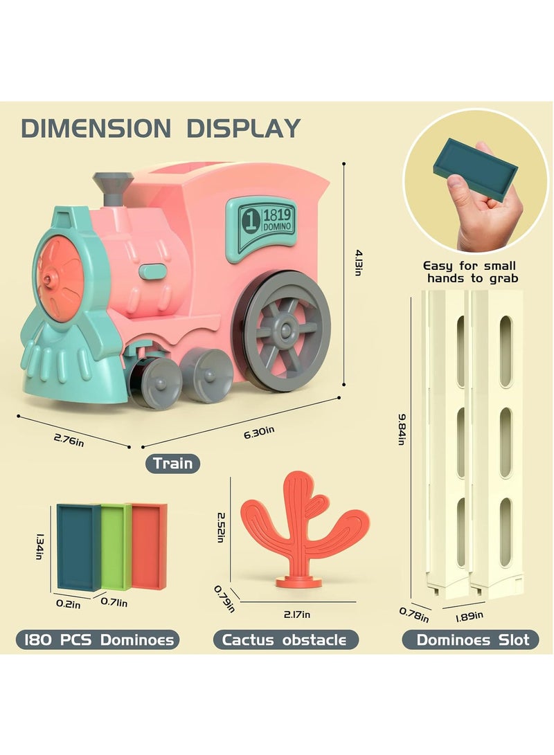 Hihonor Kids Games Domino Train Toys: 120PCS Automatic Stacking Creative Game 3+ Year Old - Stem Montessori Toy for Boys 4-6 - Summer Autistic Birthday Gifts 5 6 Toddler Girls Ages 4-8, Pink - Image 2