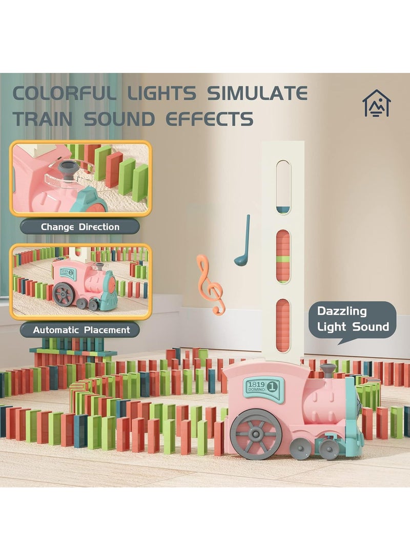 Hihonor Kids Games Domino Train Toys: 120PCS Automatic Stacking Creative Game 3+ Year Old - Stem Montessori Toy for Boys 4-6 - Summer Autistic Birthday Gifts 5 6 Toddler Girls Ages 4-8, Pink - Image 3