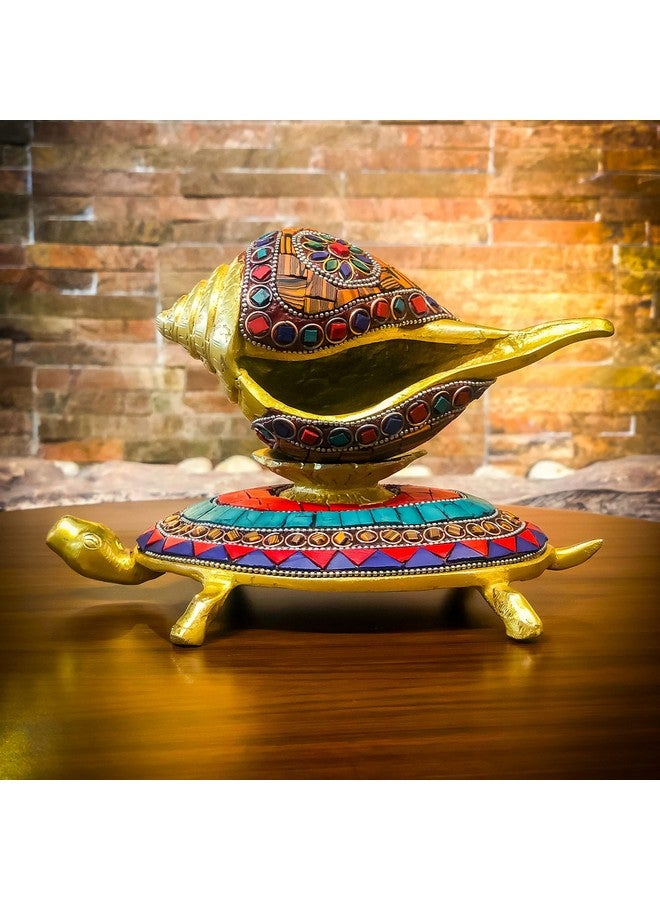 The Artage تمثال شنك النحاس من أرتاج - عناصر فاستو للديكور المنزلي والهدايا وقطع الزينة المكتبية لغرفة بوجا وغرفة المعيشة - تمثال إيجابي - قطعة أثرية - أدوات مائدة - الأبعاد: 20 سم * 14 سم * 14 سم - Image 1