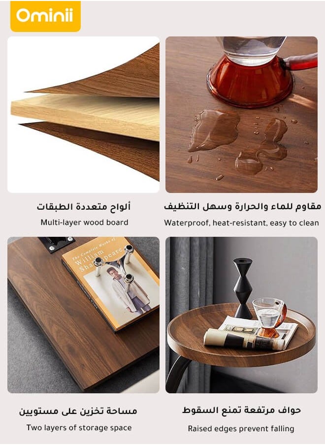 أوميني - طاولة جانبية أو طاولة قهوة متحركة، تتحمل حتى 50 كجم، متعددة الاستخدام وسهلة التنظيف، تصميم خشبي جوز أنيق، مثالية كهدية، 40×30×60 سم - Image 1