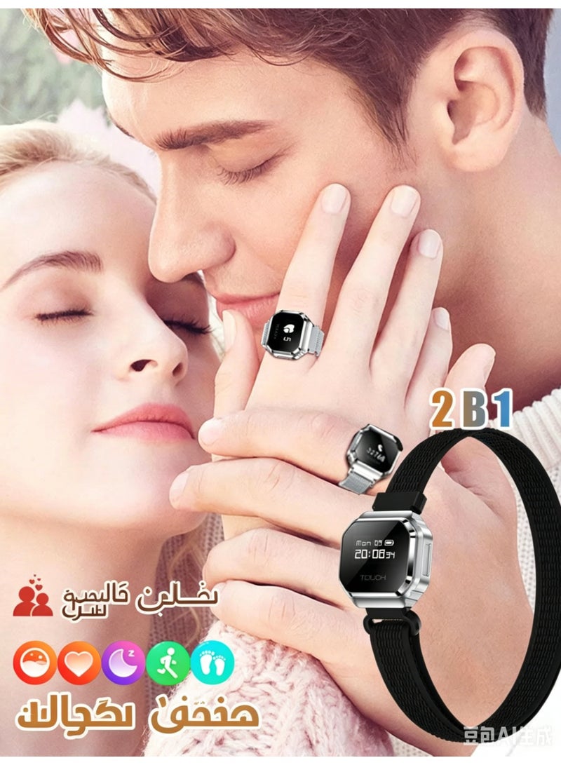 SACOSIDING ساعة ذكية 2 في 1 سوار وخاتم تتبع اللياقة البدنية بشاشة OLED 0.49 بوصة، مراقب معدل ضربات القلب و SpO2، مقاومة للماء 5ATM - Image 1
