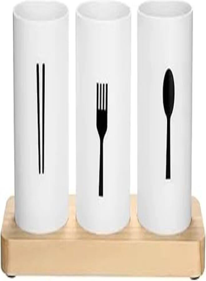 ALISSA Kitchen Utensil Caddy Flatware Organizer Drainer Chopstick Spoon Fork Cutlery Holder Rack With Wood Base For Kitchen Countertop