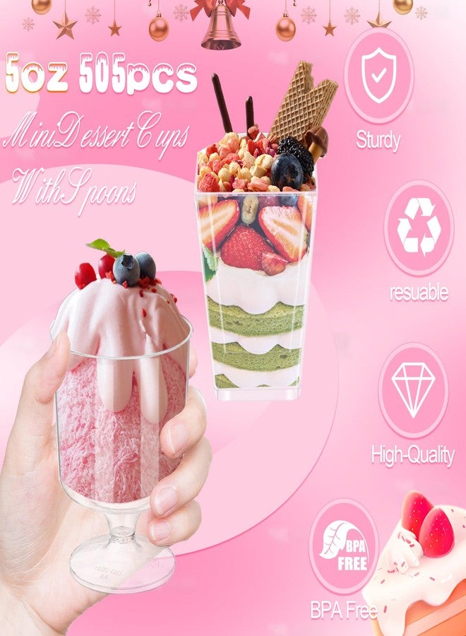 Yimerlen عبوة من 505 أكواب صغيرة للحلوى من ييمرلين مع ملاعق، أكواب بلاستيكية شفافة سعة 5 أونصات مع ملصقات، قابلة لإعادة الاستخدام، صغيرة الحجم، مناسبة للحلوى والآيس كريم والبودينغ والوجبات الخفيفة (دائرية). - Image 3