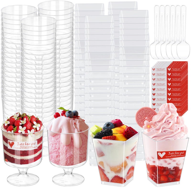 Yimerlen عبوة من 505 أكواب صغيرة للحلوى من ييمرلين مع ملاعق، أكواب بلاستيكية شفافة سعة 5 أونصات مع ملصقات، قابلة لإعادة الاستخدام، صغيرة الحجم، مناسبة للحلوى والآيس كريم والبودينغ والوجبات الخفيفة (دائرية). - Image 1