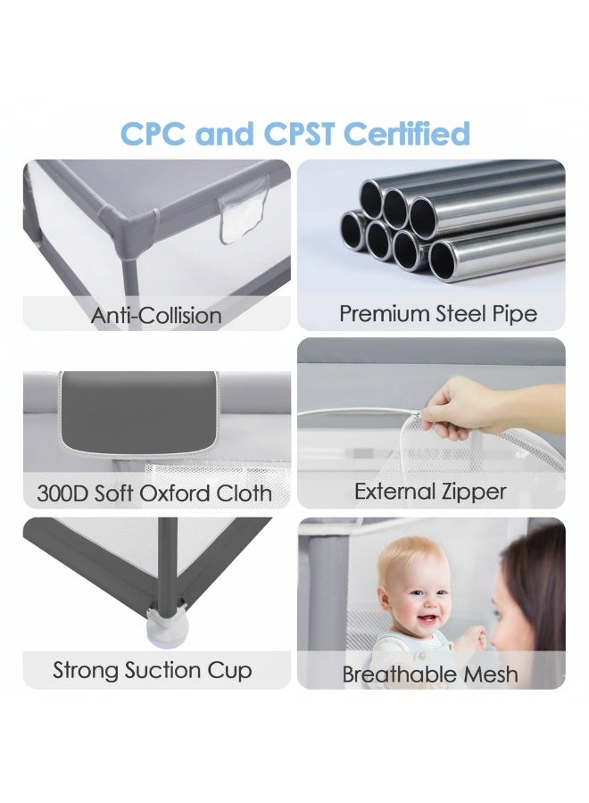 ACPLAY Extra Large Baby Playpen 200×180×66 cm, Safe Non-Toxic Play Yard with Strong Suction Cups, 360° Mesh Sides & Zipper Doors, Easy to Clean & Assemble, Ideal for Home and Outdoor Use - Image 4