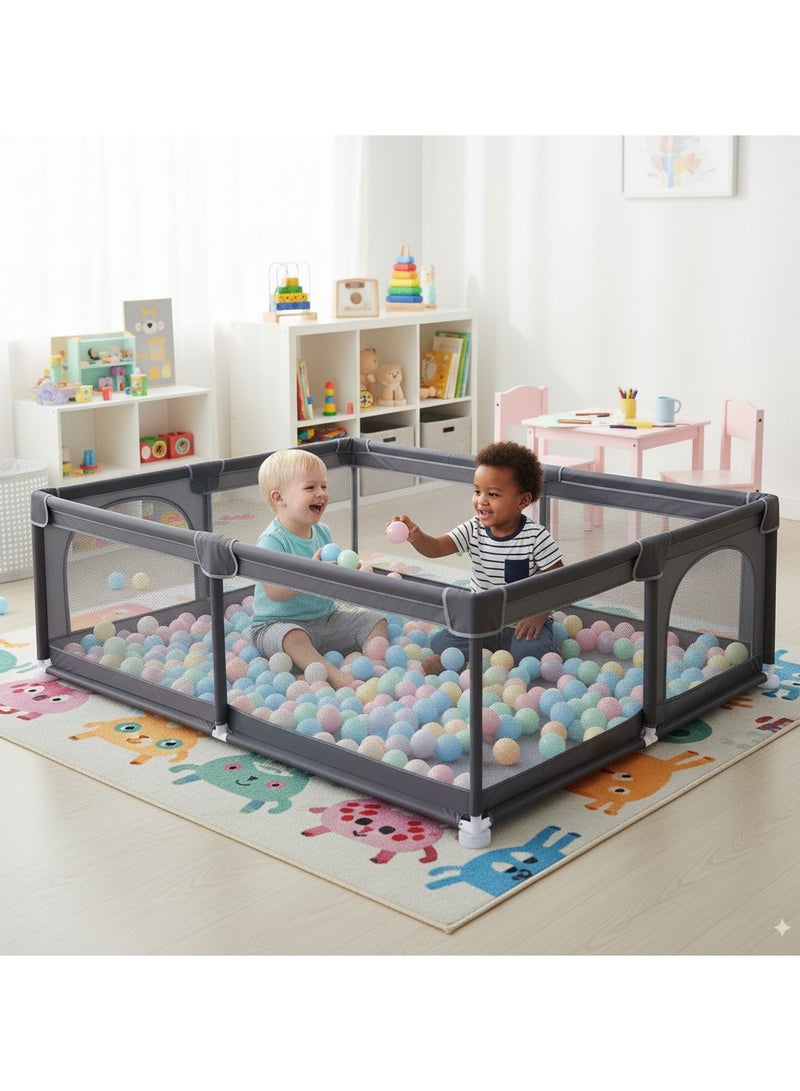 ACPLAY Extra Large Baby Playpen 200×180×66 cm, Safe Non-Toxic Play Yard with Strong Suction Cups, 360° Mesh Sides & Zipper Doors, Easy to Clean & Assemble, Ideal for Home and Outdoor Use - Image 5