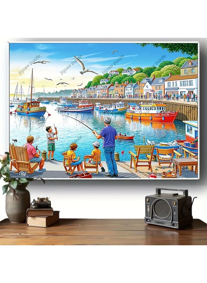 YF1726 1000 Pcs Jigsaw Puzzle Coastal Seaside Town 19 69x27 56 Inch Adult Wall Decor - Image 4
