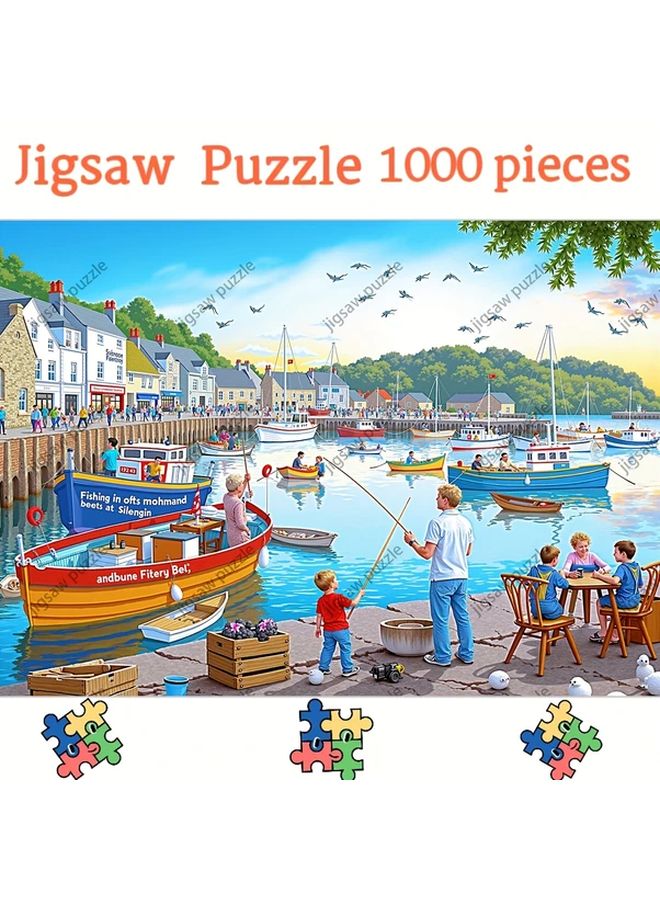 YF1726 1000 Pcs Jigsaw Puzzle Coastal Seaside Town 19 69x27 56 Inch Adult Wall Decor - Image 5