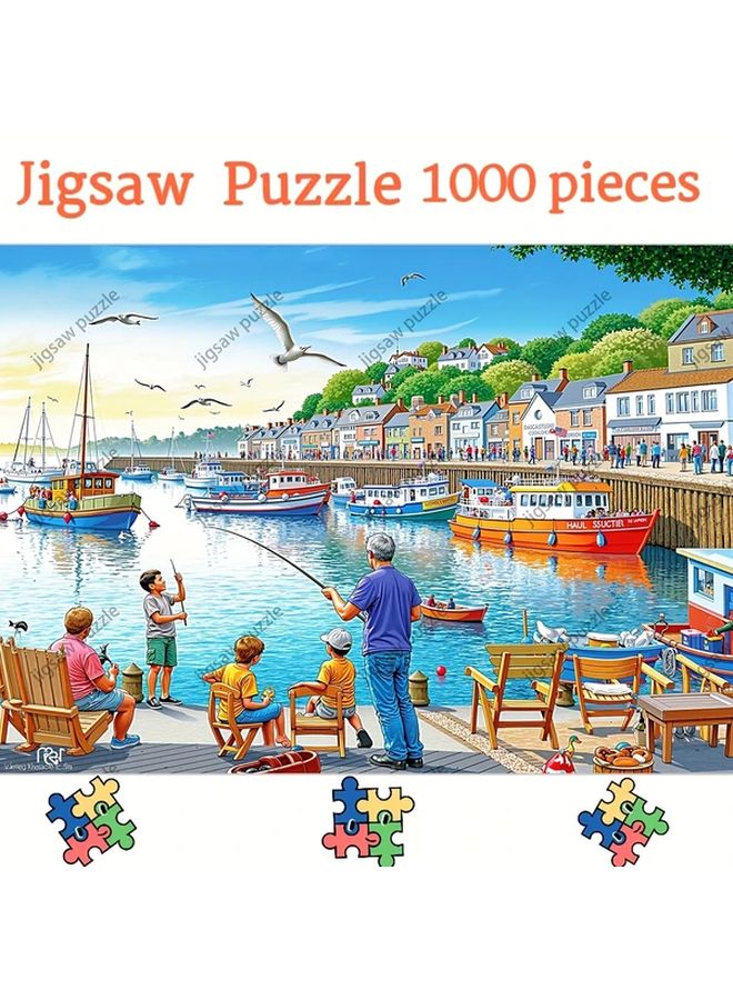 YF1726 1000 Pcs Jigsaw Puzzle Coastal Seaside Town 19 69x27 56 Inch Adult Wall Decor - Image 1
