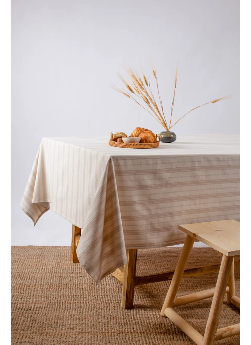 Wellstil Bohemian | Coffee Striped Linen Tablecloth 160 x 300 cm