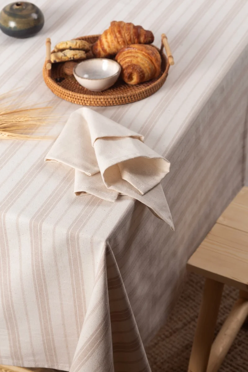 Wellstil Bohemian | Coffee Striped Linen Tablecloth 160 x 300 cm