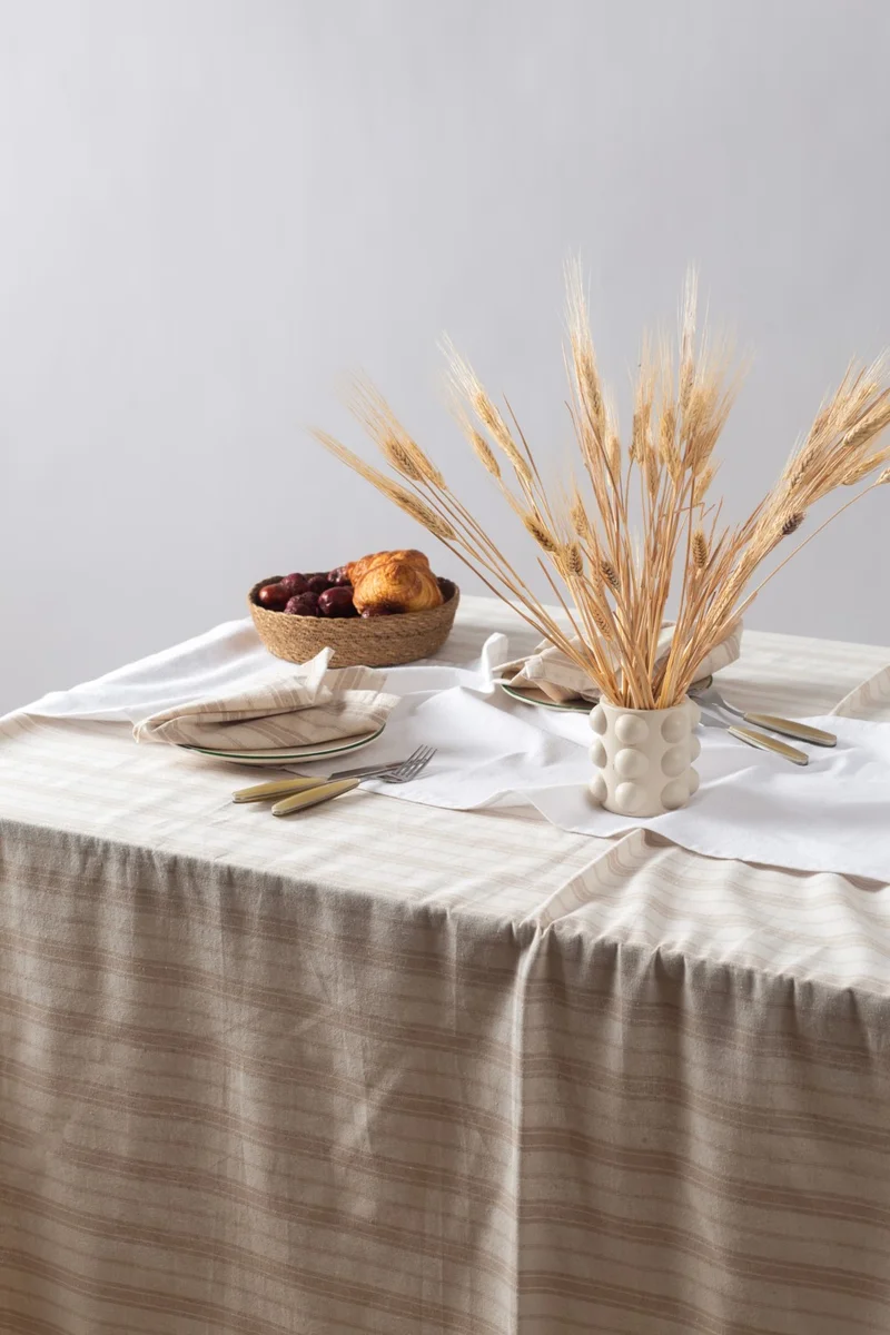 Wellstil Bohemian | Coffee Striped Linen Tablecloth 160 x 300 cm