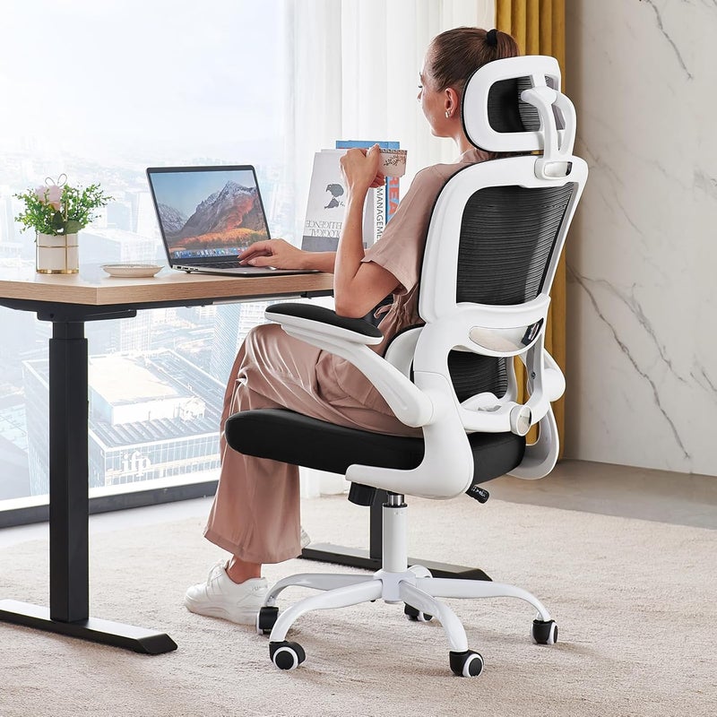 TRALT Office Chair Ergonomic Desk Chair, 330 LBS Home Mesh Office Desk Chairs with Wheels, Comfortable Gaming Chair, High Back Office Chair for Long Hours (Black) (Light White +Light Black) - Image 1