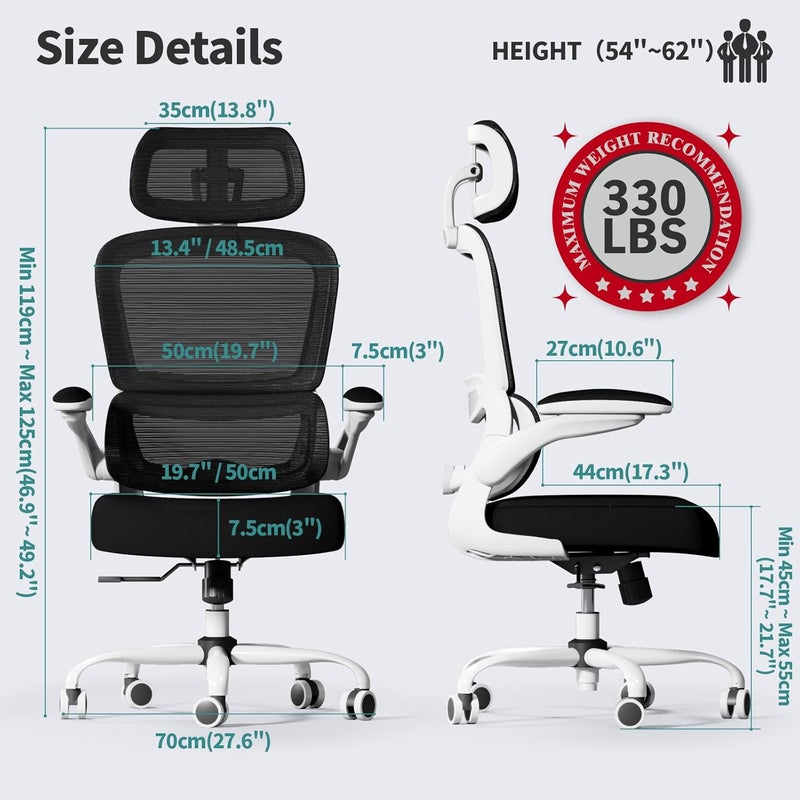 TRALT Office Chair Ergonomic Desk Chair, 330 LBS Home Mesh Office Desk Chairs with Wheels, Comfortable Gaming Chair, High Back Office Chair for Long Hours (Black) (Light White +Light Black) - Image 2