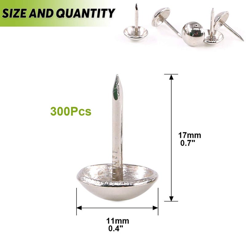Keadic 300Pcs 7/16" (11mm) Antique Upholstery Tacks Furniture Nails Pins Kit for Upholstered Furniture Cork Board or DIY Projects - Silver - Image 2