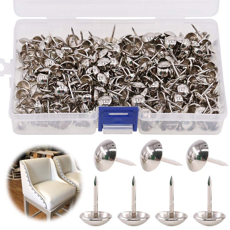 Keadic 300Pcs 7/16" (11mm) Antique Upholstery Tacks Furniture Nails Pins Kit for Upholstered Furniture Cork Board or DIY Projects - Silver - Image 1