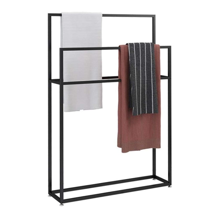 Indian Decor 28491 Freestanding Metal Towel Bar Stand Drying Rack Black 50 x 20 x 70 cm L x W x H  - Image 1