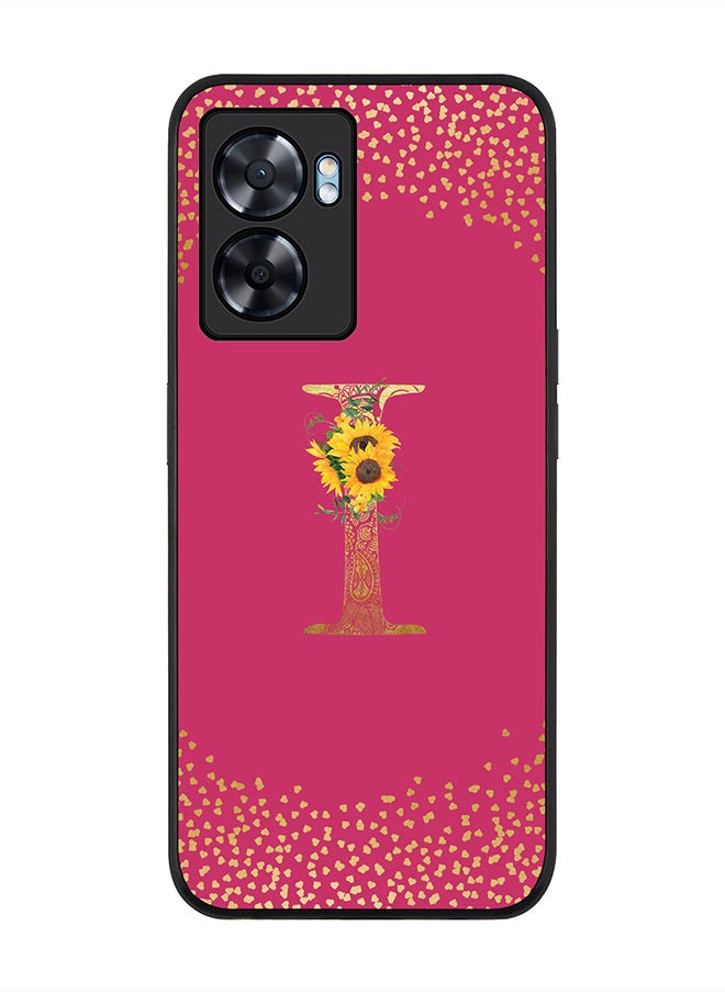 Stylizedd Rugged Black edge case for Oppo A57, Slim fit Rubber Edges Thin Cover -  Custom Monogram Initial Letter Mandala Floral Pattern Alphabet- I  (Dark Pink Rose )  - Image 1
